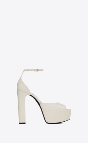 YSL Jodie Platformy Sandals In Smooth Læder Pearl | 02631-CFNB