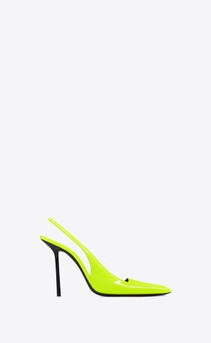 YSL Kiss Slingback Pumps In Lakovaná Læder Jaune Fluo | 16578-XJKA