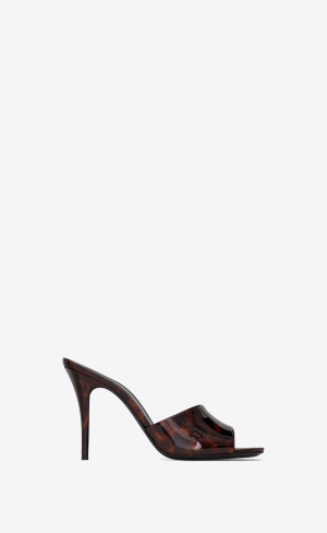 YSL La 16 Mules In Tortoiseshell Lakovaná Læder Naturel | 96042-EKSH