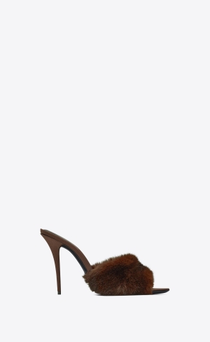 YSL La 16 Podpatku Mules In Animal Free-fur And Smooth Læder Tmavě Čokolády | 72634-GRHJ