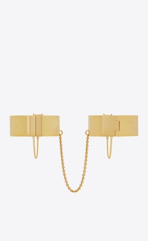 YSL Large Double Chain Handcuff Bracelets In Metal Zlaté | 89721-RVZL