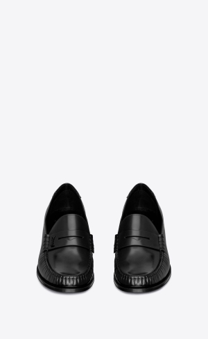 YSL Le Loafer Cassandre Podpatku-penny Slippers In Smooth Læder Noir | 93724-AHPK