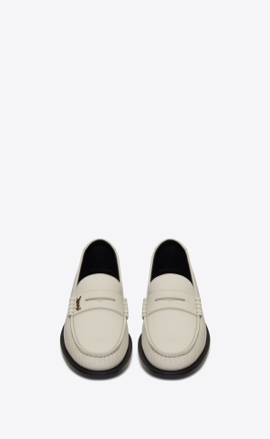 YSL Le Loafer Penny Slippers In Smooth Læder Pearl | 50471-GETH