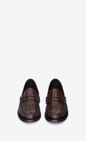 YSL Le Loafer Penny Slippers In Tortoiseshell Lakovaná Læder Naturel | 50692-IMEA