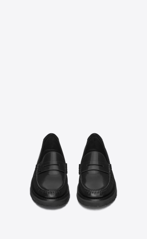 YSL Le Loafer Tlustý Penny Slippers In Smooth Læder Černé | 21347-DPSV
