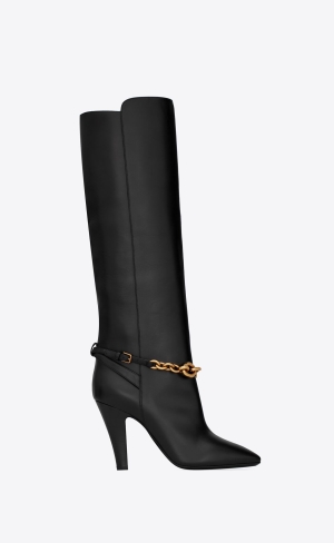 YSL Le Maillon Boots In Smooth Læder Černé | 30126-DSIG
