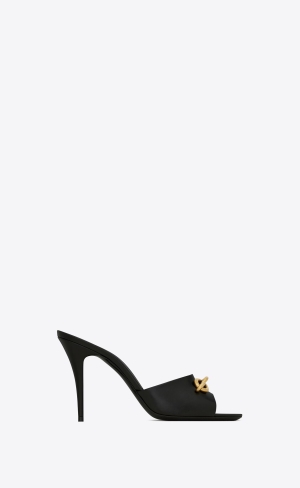 YSL Le Maillon Podpatku Mules In Smooth Læder Noir | 81027-WFYH
