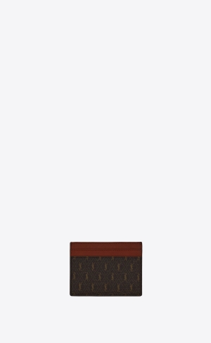 YSL Le Monogramme Card Holder In Cassandre Platene And Smooth Læder Hnědé | 48351-MNGK