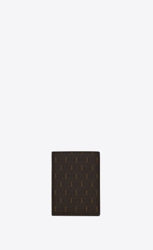 YSL Le Monogramme Credit Card Wallet In Cassandre Platene And Smooth Læder Hnědé | 32490-XTQC