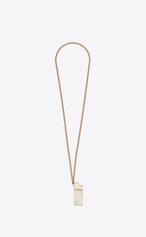 YSL Lighter Holder Necklace In Brass And Buffalo Horn Světle Hnědé Bílé | 39605-JYQF
