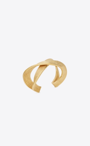 YSL Link Cuff In Metal Zlaté | 63082-SGWN