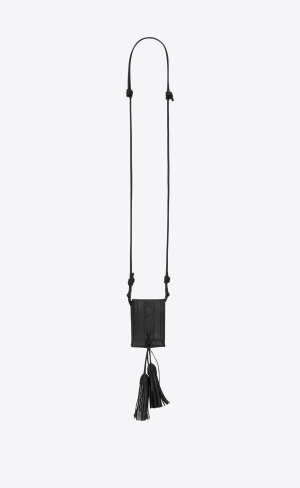 YSL Long Tassel Bag Necklace In Vegetable-tanned Læder And Metal Černé | 85431-ABHX