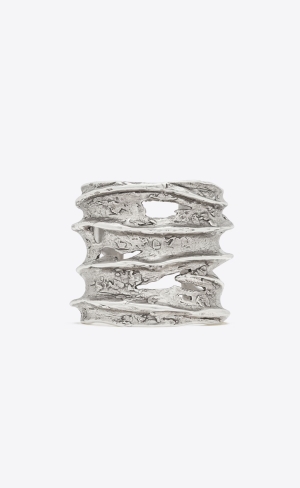 YSL Long Tornado Crater Cuff Bracelet In Metal Stříbrné | 10275-HOUM