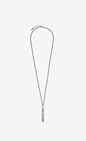 YSL Long Whistle Charm Necklace In Metal Stříbrné | 08793-MJTN