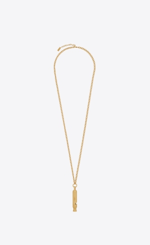 YSL Long Whistle Charm Necklace In Metal Zlaté | 39687-GLFK