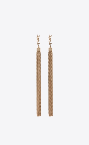 YSL Loulou Earrings With Chain Tassels In Light Gold-colored Brass Zlaté | 17506-CRJX