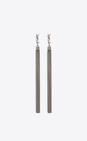 YSL Loulou Earrings With Chain Tassels In Silver Brass Stříbrné | 39167-EVAM
