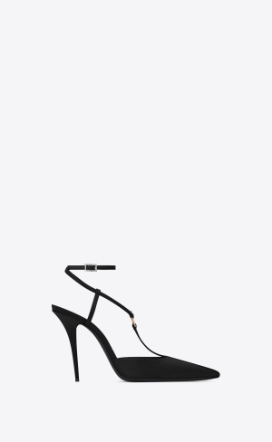 YSL Luna Slingback Pumps In Crepe Satin Černé | 15049-MHUB