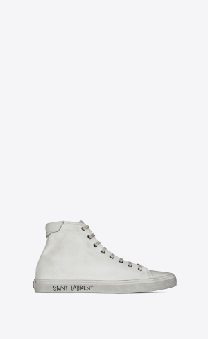 YSL Malibu Mid-top Sneakers In Platene And Læder Bílé | 17420-WGSQ