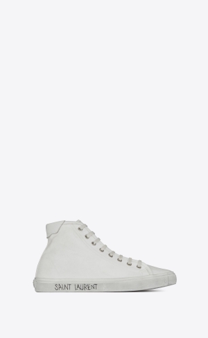 YSL Malibu Mid-top Sneakers In Platene And Læder Bílé | 76981-VDCB