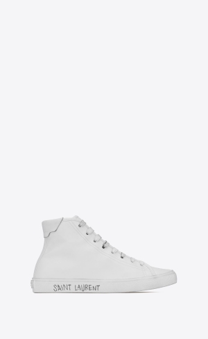 YSL Malibu Mid-top Sneakers In Smooth Læder Bílé | 23190-FWIS