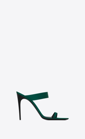 YSL Martha Mules In Crepe Satin Vert Sapin | 37240-MEPB