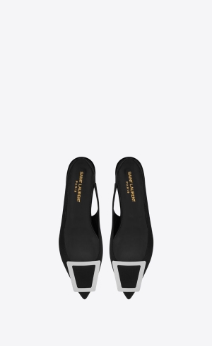 YSL Maxine Slingback Flats In Crepe De Chine Černé | 53192-SMCB