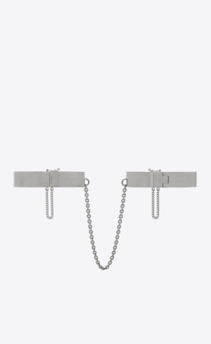 YSL Medium Double Handcuff Bracelets In Metal Palladium | 72049-FKCN