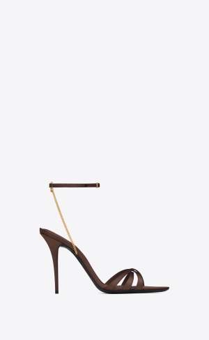 YSL Melody Sandals In Crepe Satin Tmavě Čokolády | 98604-GNRV