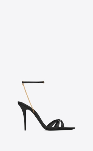 YSL Melody Sandals In Crepe Satin Černé | 49380-NZRH