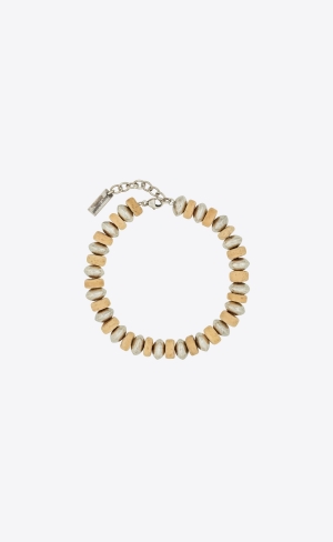 YSL Multi Beads Bracelet In Metal And Wood Stříbrné Hnědé | 30467-GCKR