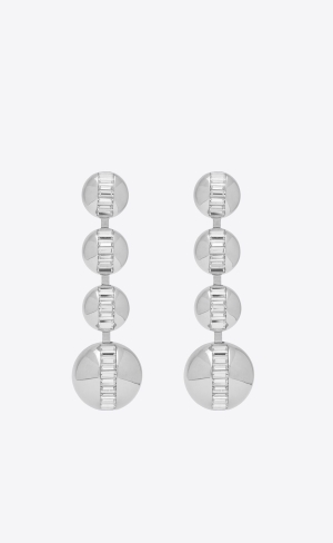 YSL Multi Sphere Rhinestone Baguette Earrings In Metal Palladium And Crystal | 89726-EUJL