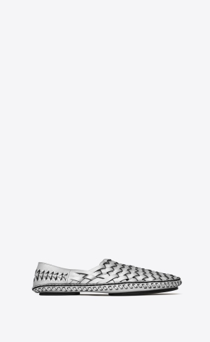YSL Neil Slippers In Metallized Læder Argent | 95714-HCGV