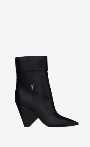 YSL Niki Booties In Smooth Læder Černé | 15867-YBJV