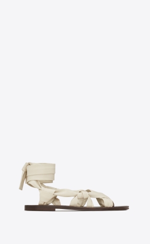 YSL Nolan Sandals In Smooth Læder Pearl | 49862-EVIX