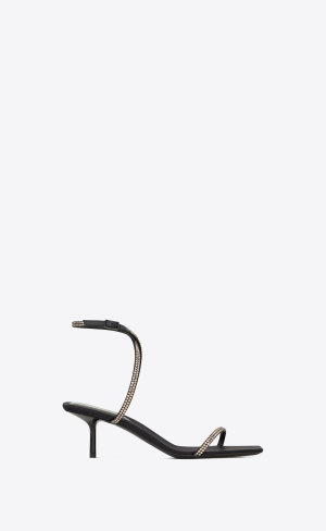 YSL Nuit Sandals In Crepe Satin And Rhinestones Černé Stříbrné | 05172-LFKN