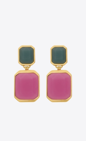 YSL Octagon Earrings In Metal And Resin Zlaté Blankyt Fuchsie | 04671-OAIG