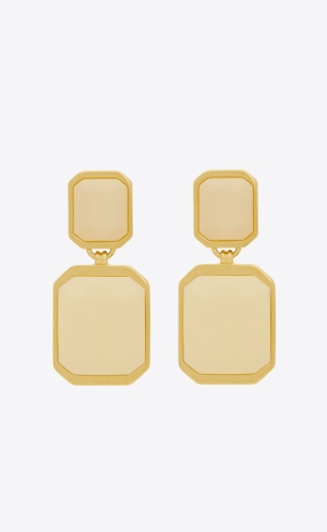 YSL Octagon Earrings In Metal And Resin Zlaté Bílé | 18079-KZHT