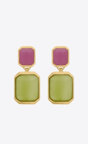 YSL Octagon Earrings In Metal And Resin Zlaté Fuchsie Olivy Zelené | 30265-KIPR