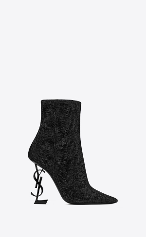 YSL Opyum Booties In Semišové And Rhinestone Černé | 54308-PKYG