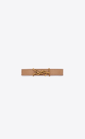 YSL Opyum Bracelet In Vegetable-tanned Læder And Metal Hnědé Zlaté | 50614-ZDRW