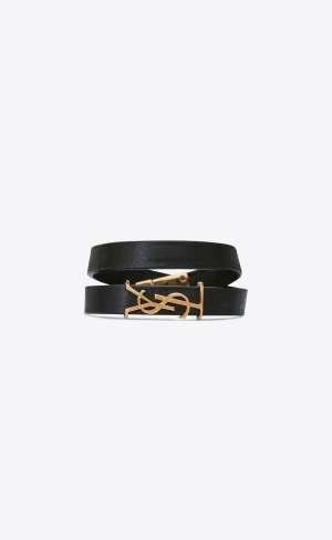 YSL Opyum Double Wrap Bracelet In Læder And Metal Černé | 01976-WSLF