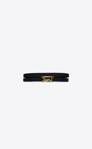 YSL Opyum Double Wrap Bracelet In Læder And Metal Černé | 78692-IRTA