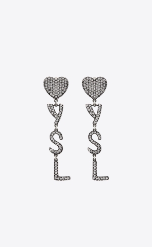 YSL Opyum Heart Earrings In Metal And Crystal Stříbrné | 67582-AMPL