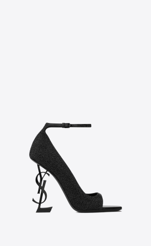 YSL Opyum Open-toe Pumps In Semišové And Rhinestones Noir | 83917-XLUE