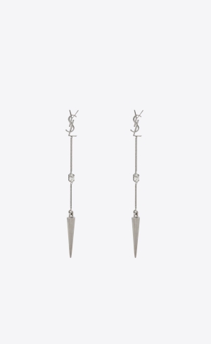 YSL Opyum Rhinestone Spike Earrings In Metal Palladium | 75324-QRZC