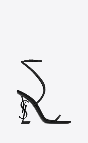 YSL Opyum Sandals In Crepe Satin And Rhinestones Černé | 81462-XIDK