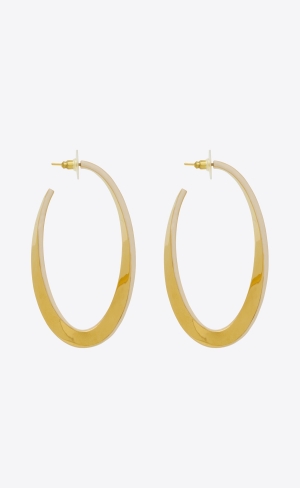 YSL Oval Curved Hoop Earrings In Metal And Enamel Zlaté Krém | 17609-ZDRV