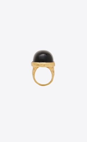 YSL Oversize Cabochon Ring In Metal And Onyx Zlaté Černé | 10726-DYJS