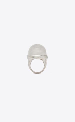YSL Oversize Cabochon Ring In Metal And Quartz Stříbrné | 82195-KSOU
